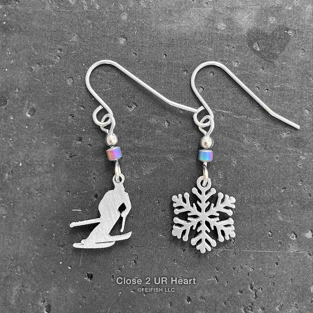 Skier and Snowflake Earrings